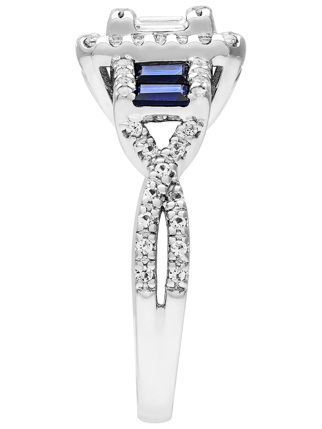 1 1/5 Carat TGW Created Blue and White Sapphire Engagement Ring in Sterling Silver A53366
