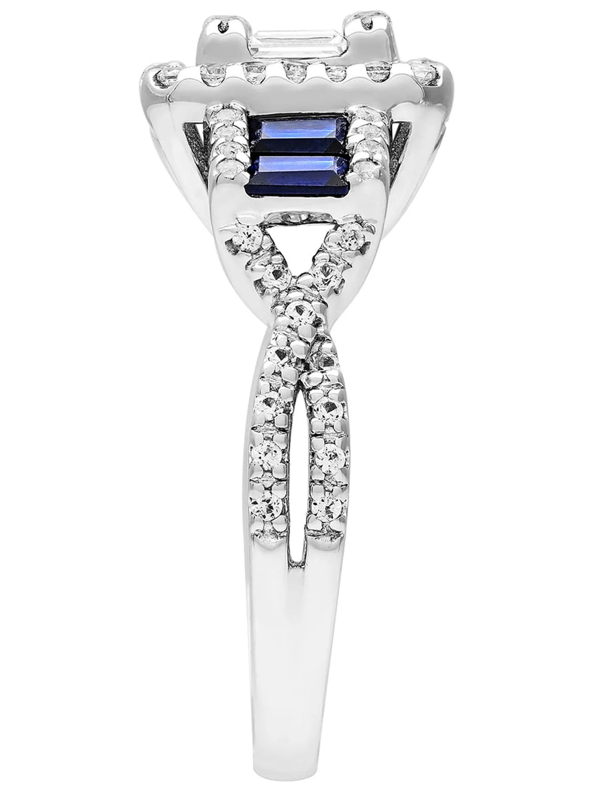 1 1/5 Carat TGW Created Blue and White Sapphire Engagement Ring in Sterling Silver A53366