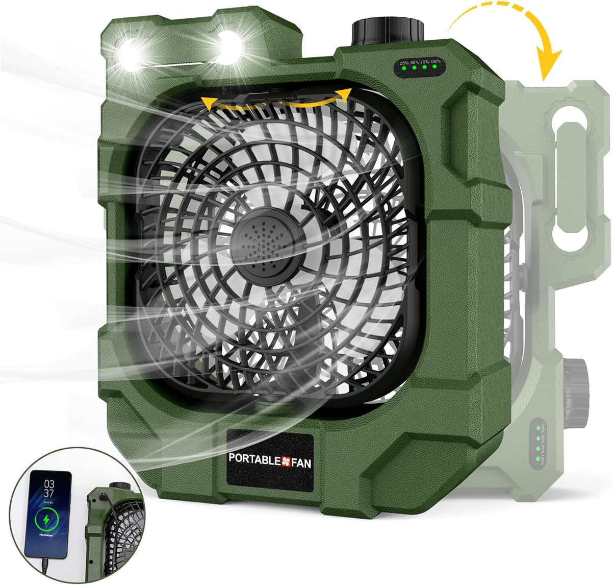 10400mAh Portable Camping Fan with LED Lantern Auto Oscillating USB Rechargeable H50978