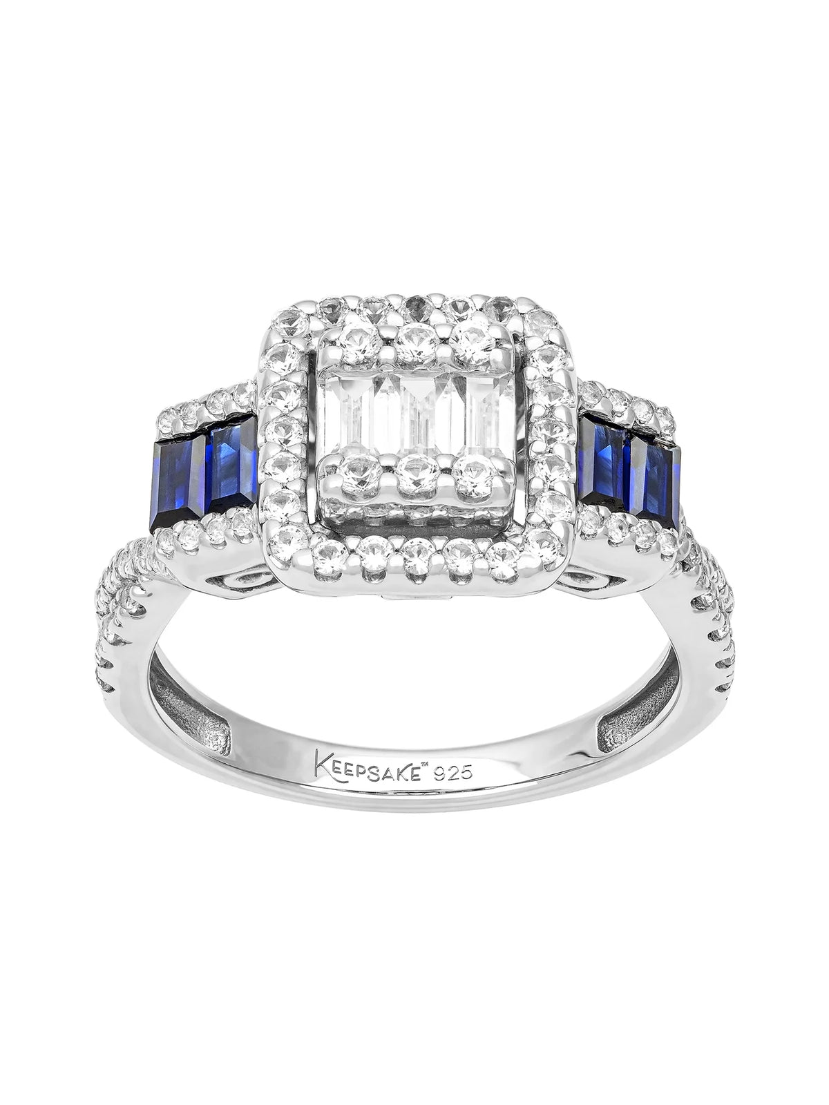 1 1/5 Carat TGW Created Blue and White Sapphire Engagement Ring in Sterling Silver A53366