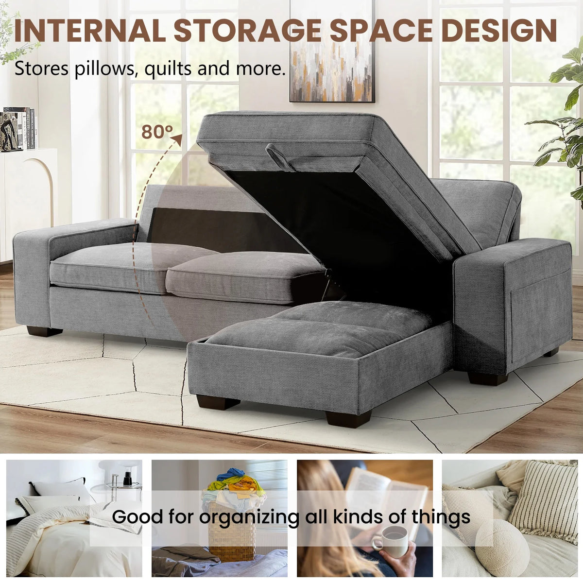 Convertible Sectional Sofa L Shaped Couch with USB and Type-C Charging Ports I938454