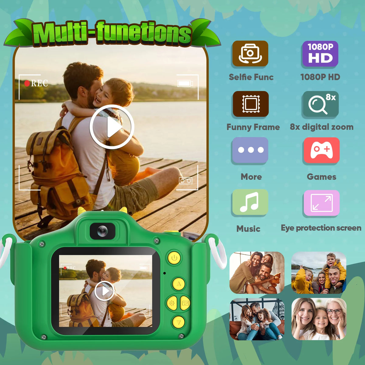 Dinosaur Digital Camera Toy for Children Dual 2.0inch 32GB Card Green N355714