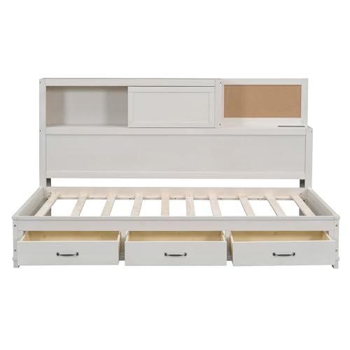 Full Size Wood Daybed with Storage Shelves and 2 Drawers B612026