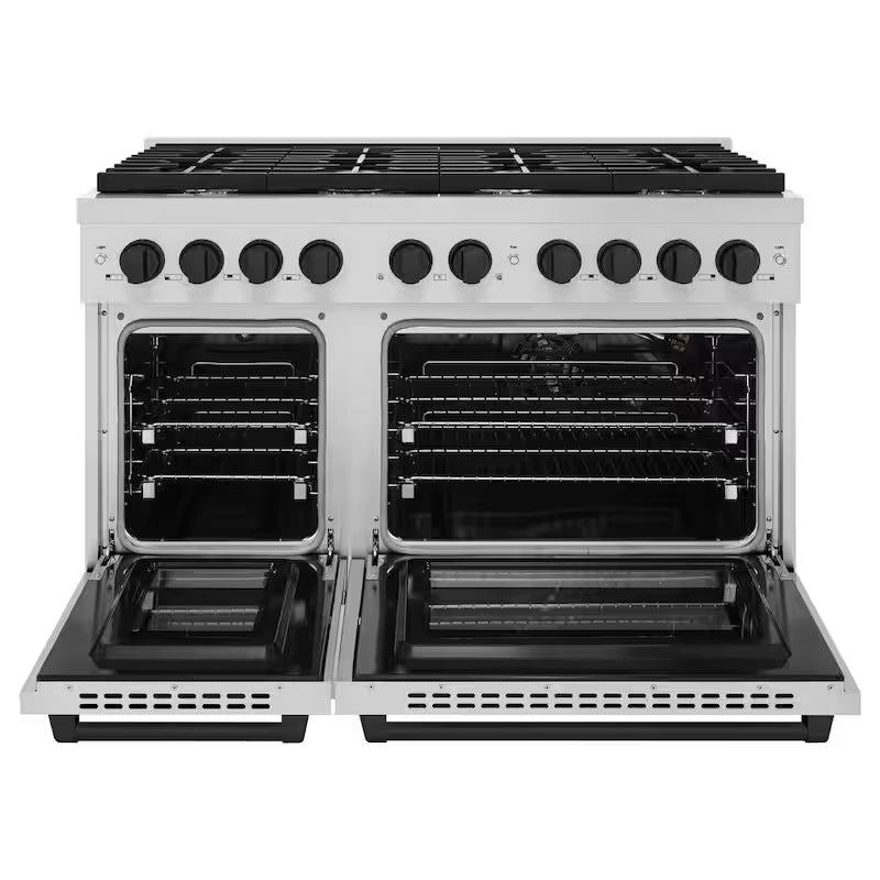 48 in. 8-Burner Freestanding Gas Range and Double Convection Oven in Stainless Steel and Black Matte P6497