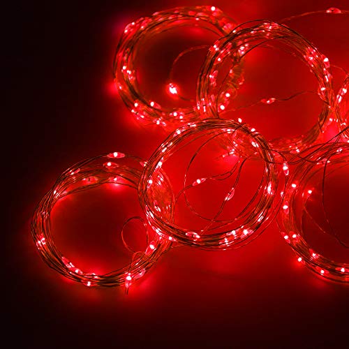 300 LED Curtain Christmas String Lights with Remote Control USB Power 8 Lighting Modes Red Lights 9.8ft x 9.8ft K9551
