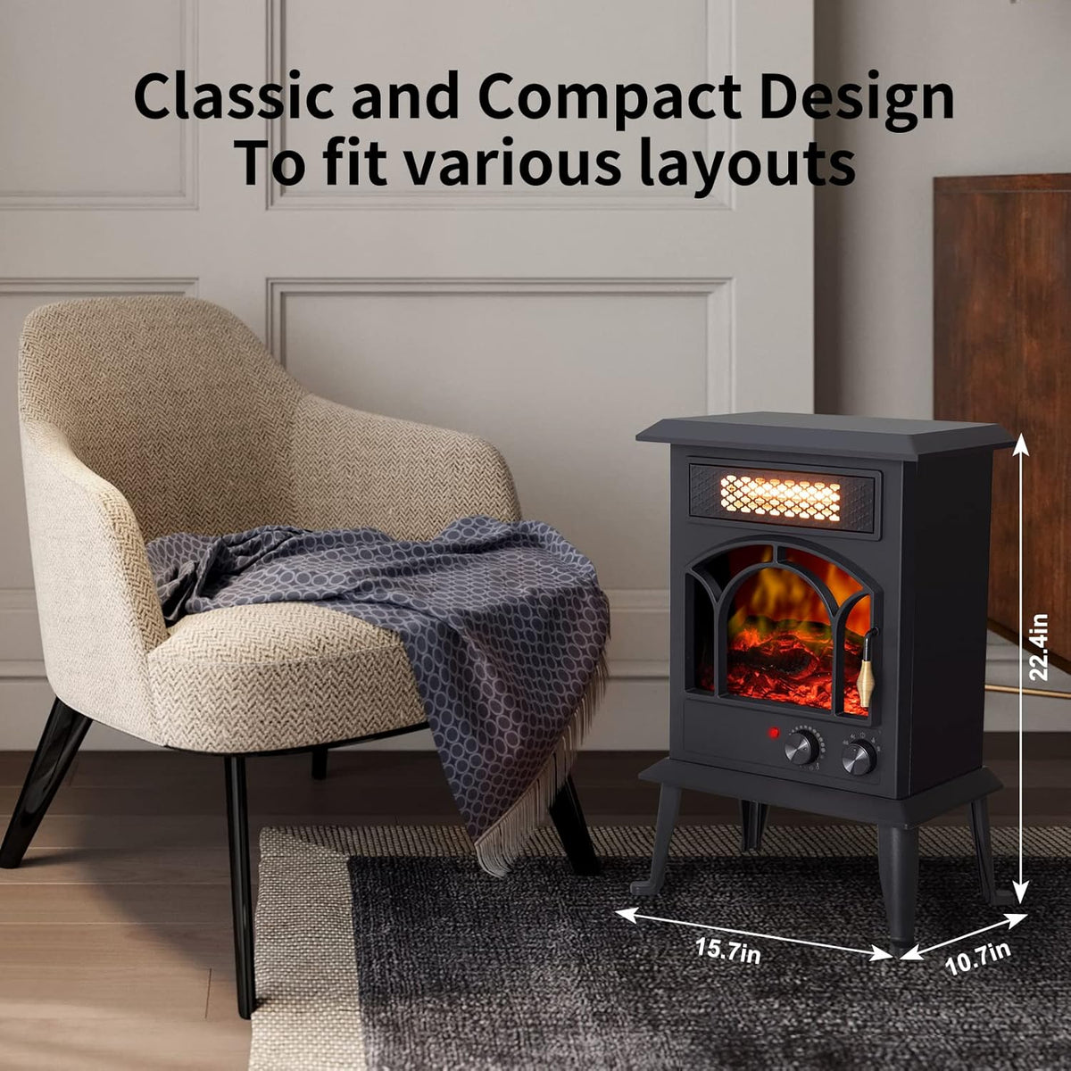 1500W Portable Infrared Electric Fireplace Heater with Realistic Flame Effects C19054