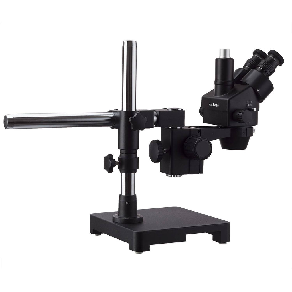 Black Trinocular Stereo Zoom Microscope on Single Arm Boom Stand with 80-LED Ring Light H97931
