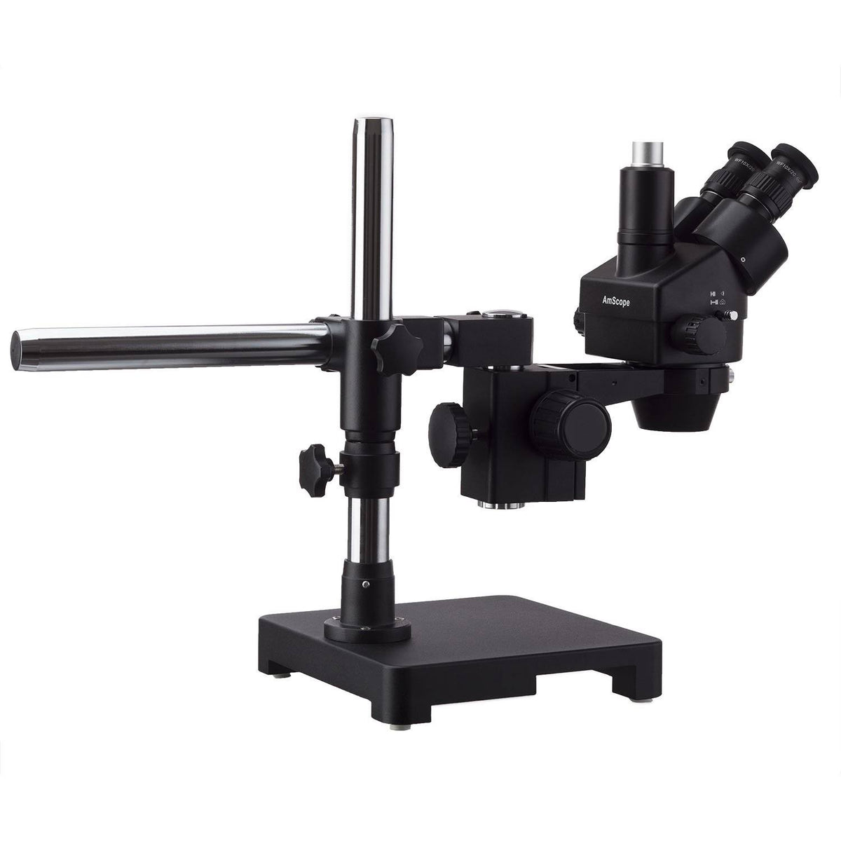 Black Trinocular Stereo Zoom Microscope on Single Arm Boom Stand with 80-LED Ring Light H97931