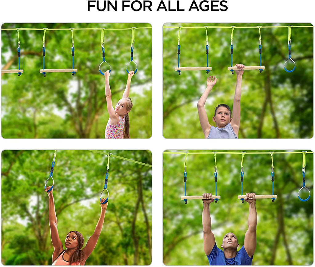 Ninja Warrior Obstacle Course for Kids Slackline Kit with 8 Adjustable I757