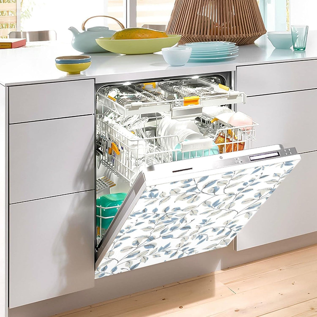 Flower Dishwasher Magnet Cover, 23x26 Inch Decorative Front Dishwasher Cover Sticker Q66759