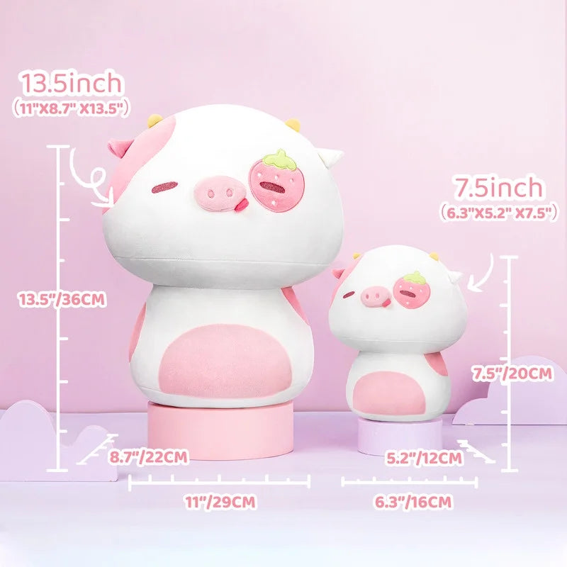 13.5" Mushroom Plushies Strawberry Cow Plush Pillow V1006