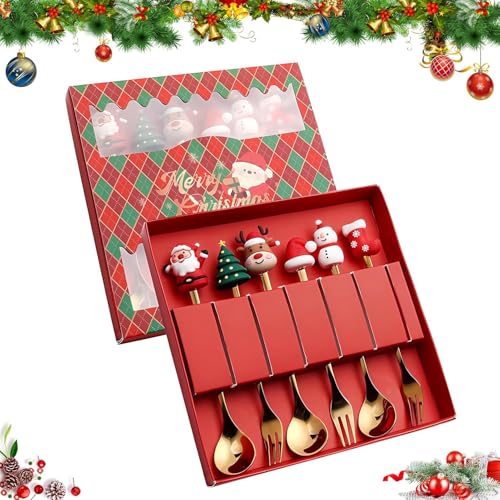 Gold Stainless Steel 3 Spoons and 3 Forks Dessert Set X76309