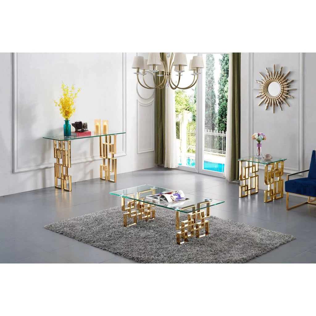 Stainless Steel Glass Top End Table with Gold Base C2008