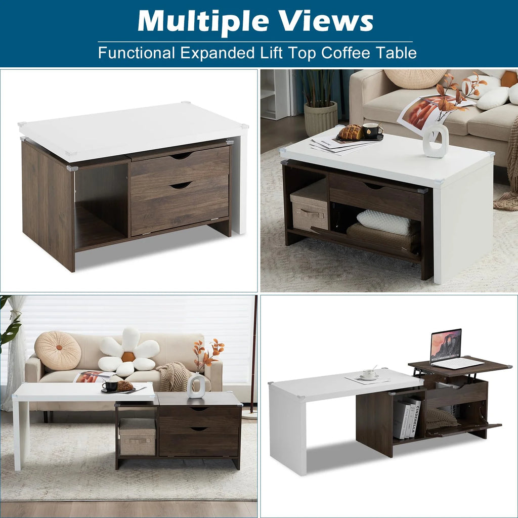 59" Large Wood Coffee Table with Storage M6473