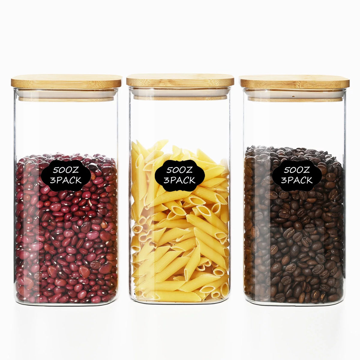 3 Pack 50OZ Glass Storage Jars with Bamboo Lids P882106