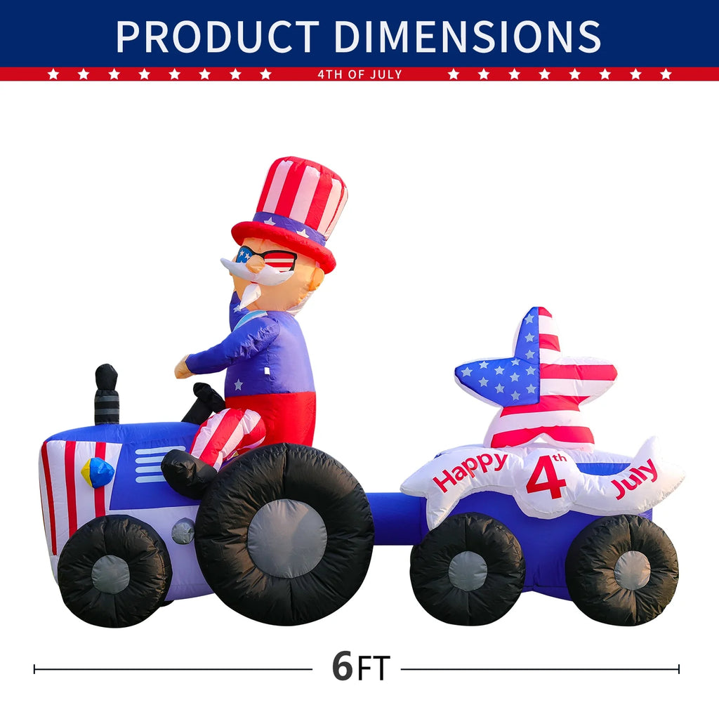 Inflatable 6FT Uncle Sam on Tractor Yard Decoration with LED Lights W178637