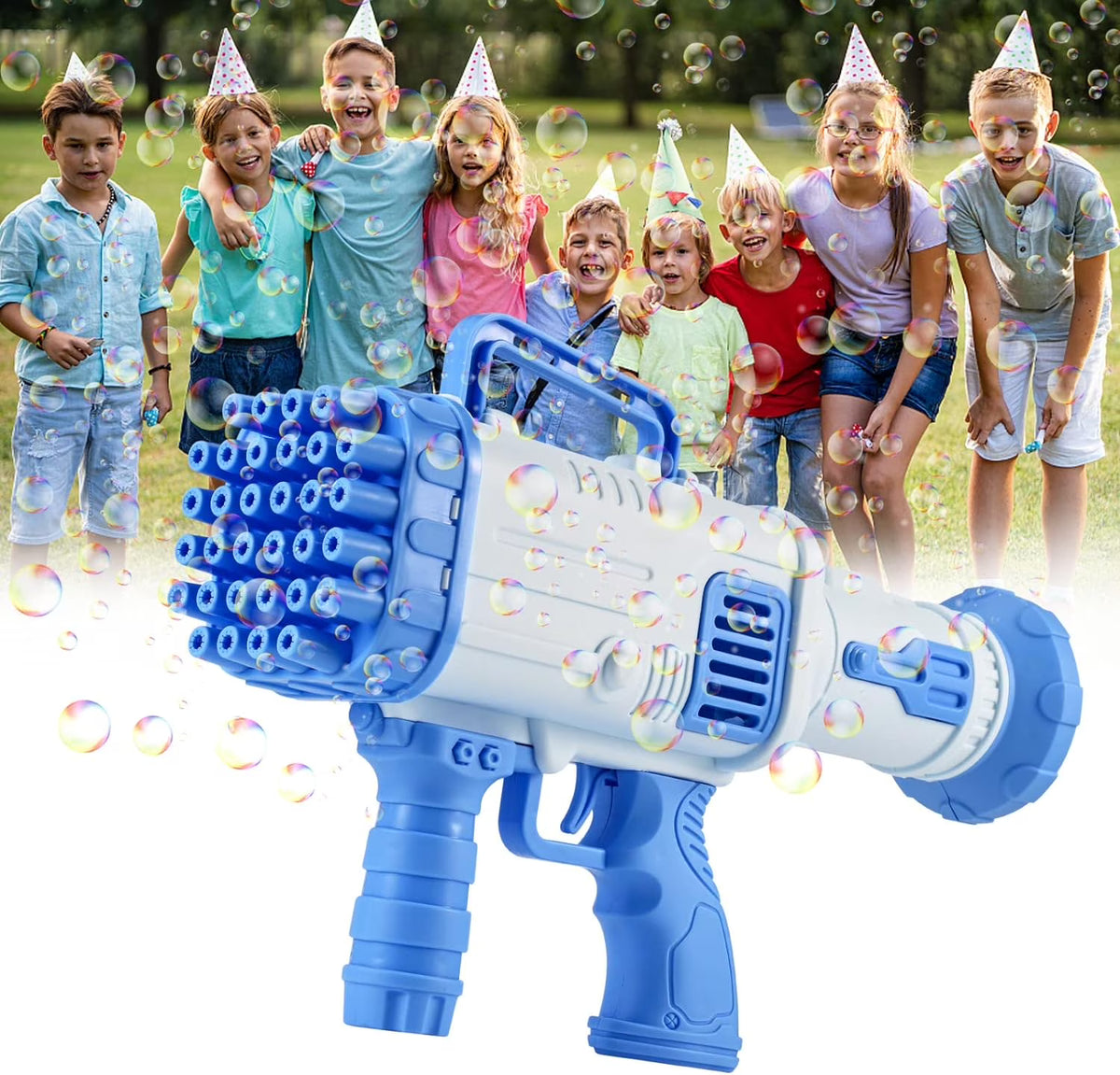 Bubble Gun Bubble Maker Blaster Machine with 32 Holes & LED Light - Blue L502853