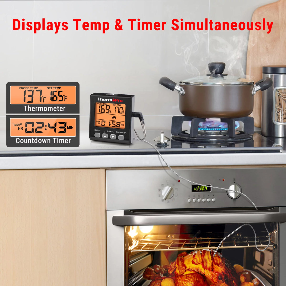 Digital Meat Thermometer with Backlight and Kitchen Timer J395050
