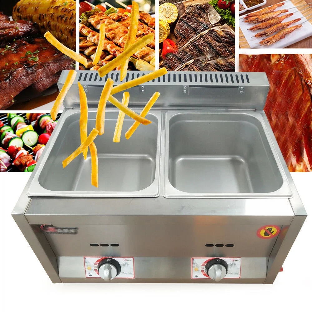 2 Pan Food Warmer Gas Fryer Steam Table T308