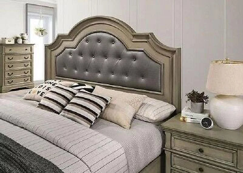 Warm Gray King Size Leatherette Tufted Bed W5124