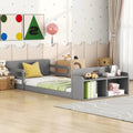 Wood Floor Bed with Guardrail and Storage Footboard C791