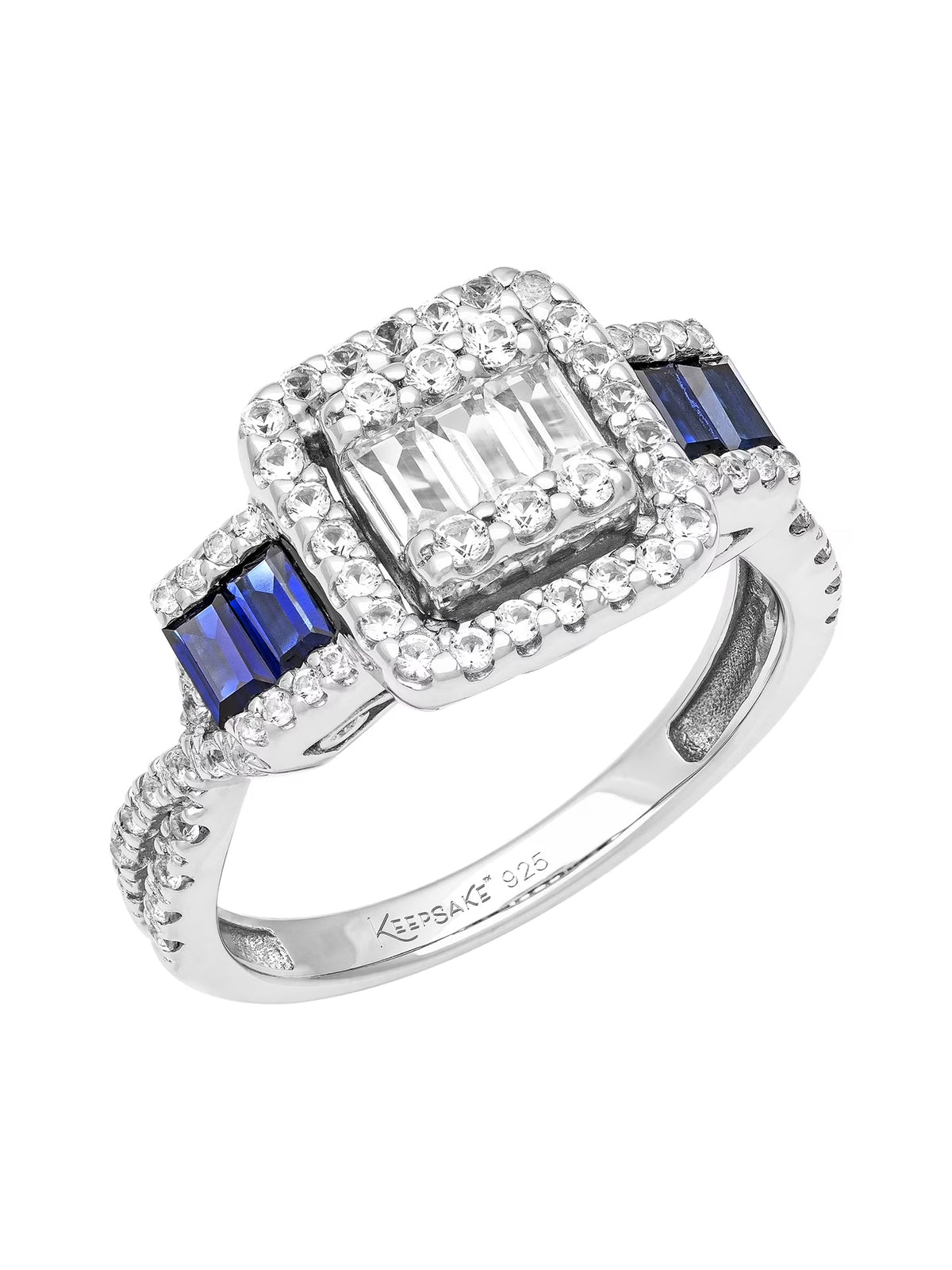 1 1/5 Carat TGW Created Blue and White Sapphire Engagement Ring in Sterling Silver A53366