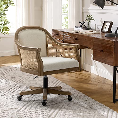 Ivory Rattan Desk Chair with Armrest J6467