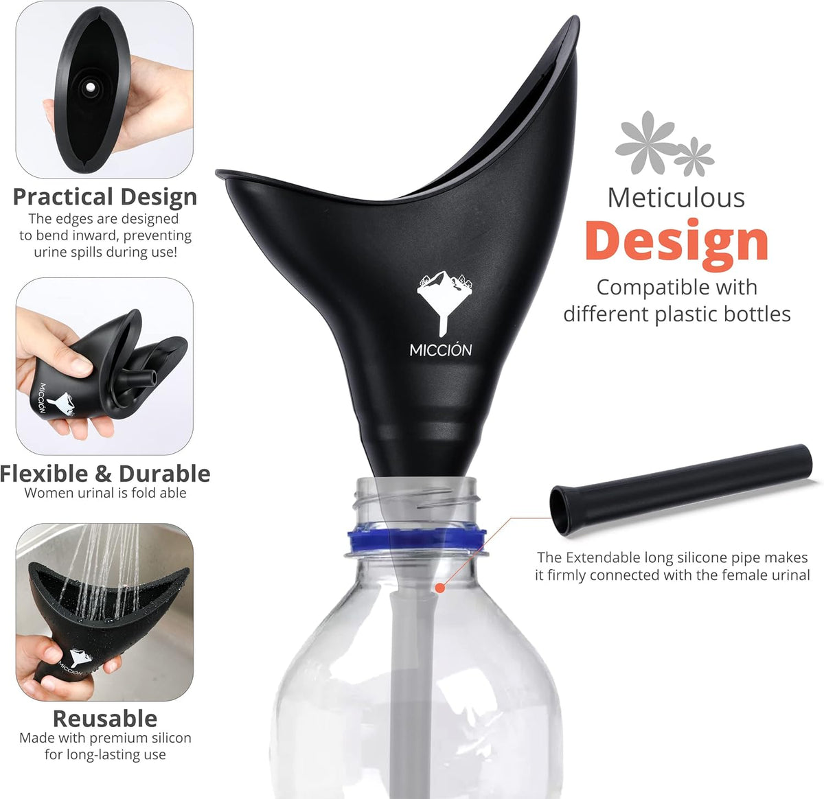 Female Urinal - Leakproof Pee Cup for Women - Reusable & Hygienic Portable Urinal Funnel, Jet Black L122