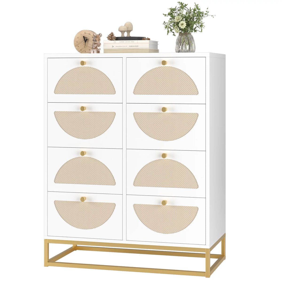 White 8 Drawer Rattan Wood Dresser D27010