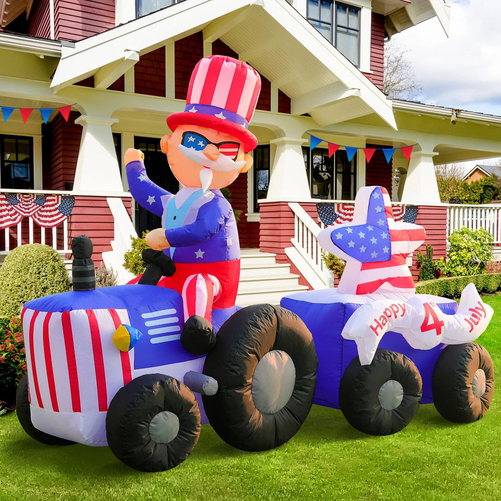 Inflatable 6FT Uncle Sam on Tractor Yard Decoration with LED Lights W178637