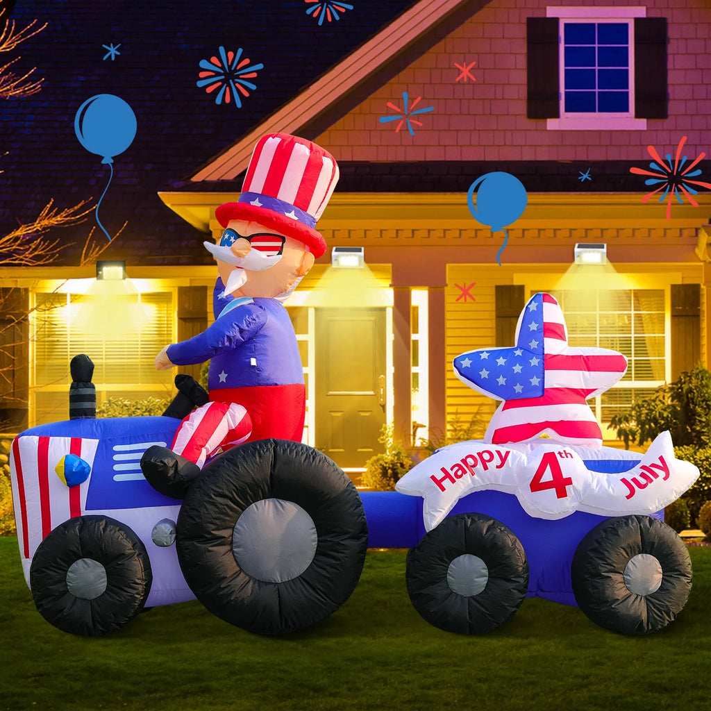 Inflatable 6FT Uncle Sam on Tractor Yard Decoration with LED Lights W178637