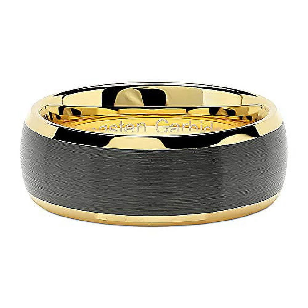 Black Matte Gold Dome Edge Tungsten Ring V31572