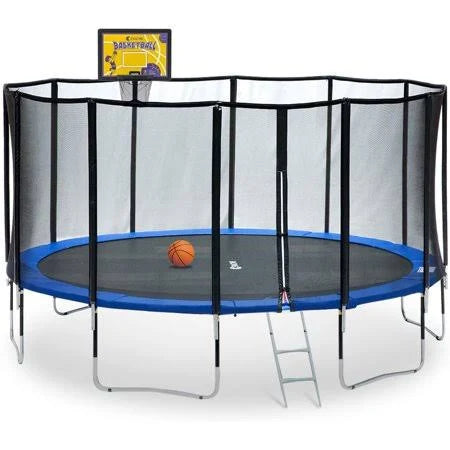 Yellow Rectangular Trampoline with Basketball Hoop O25275