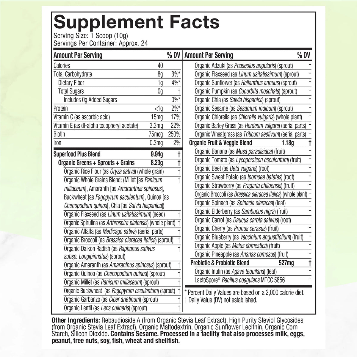 Organic Greens Superfood Powder, Unflavored, 8.57 oz S39416