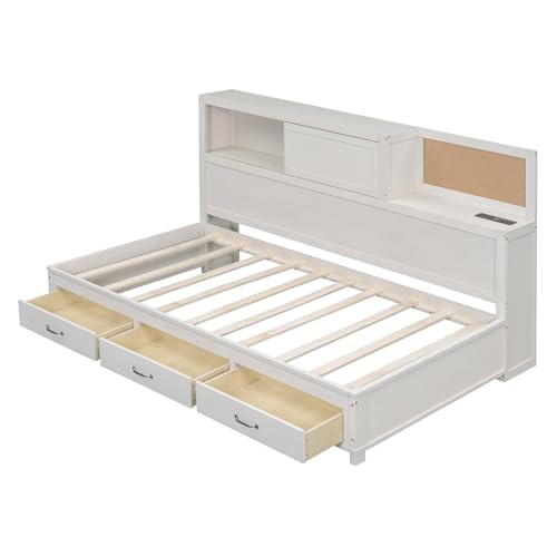 Full Size Wood Daybed with Storage Shelves and 2 Drawers B612026