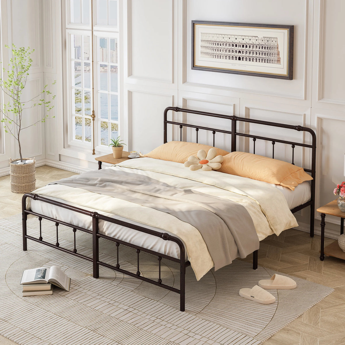 King Size Metal Platform Bed Frame with Headboard/Footboard W439826