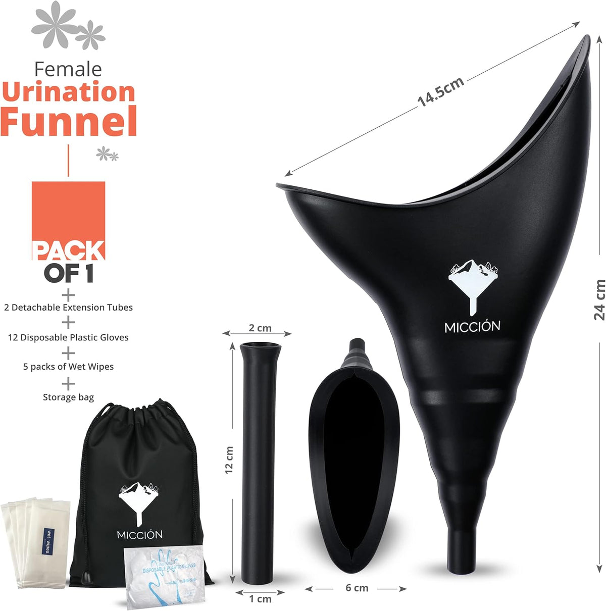 Female Urinal - Leakproof Pee Cup for Women - Reusable & Hygienic Portable Urinal Funnel, Jet Black L122