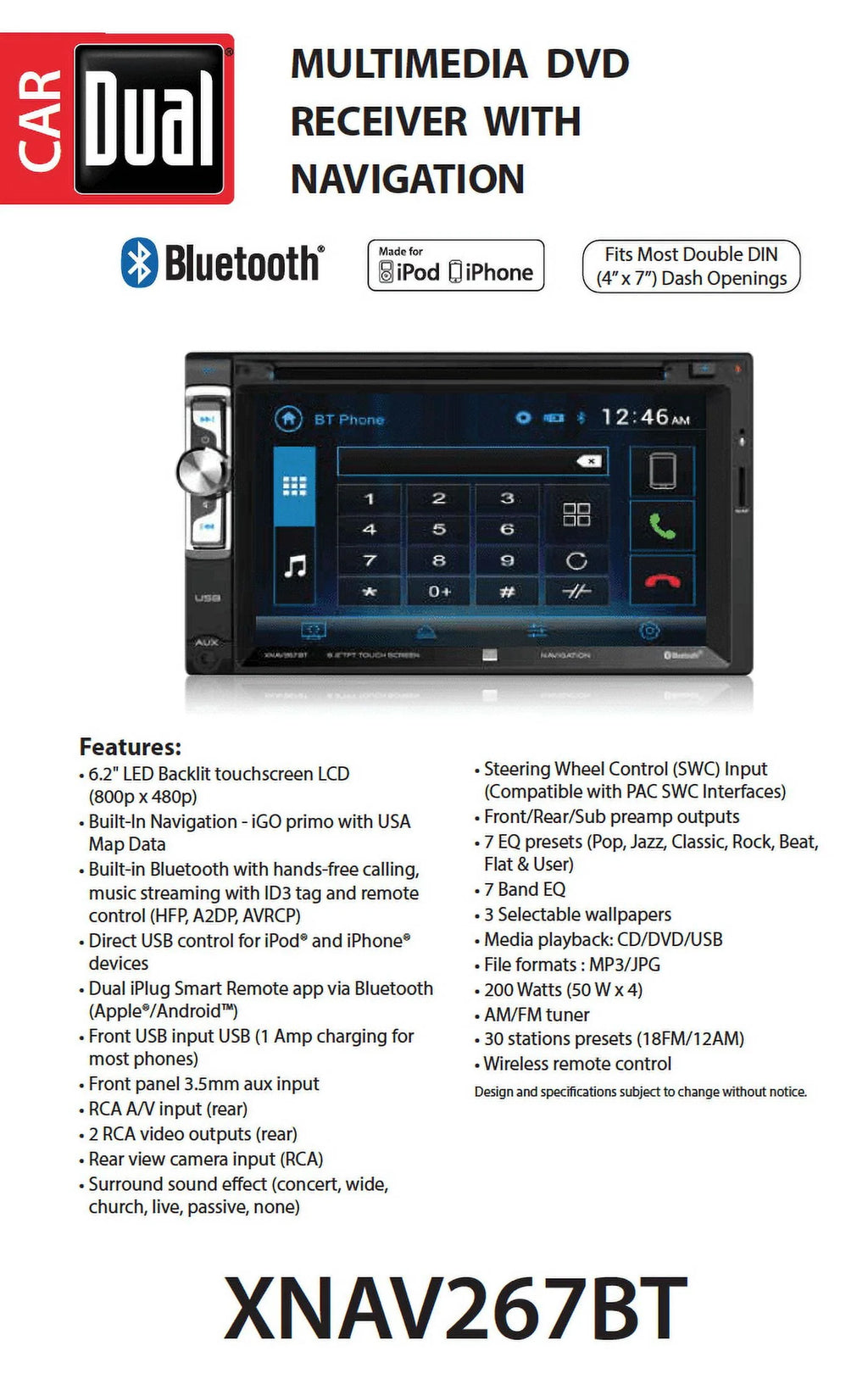 6.2 inch Double Din Car Stereo with Built-in Navigation Q78938
