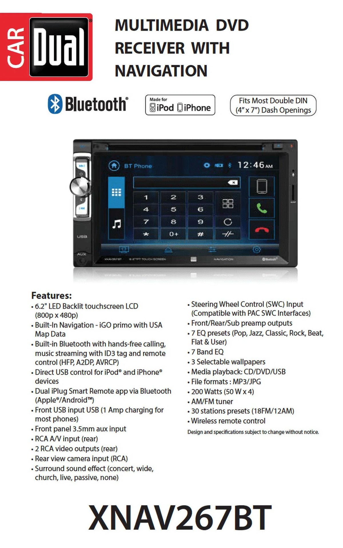 6.2 inch Double Din Car Stereo with Built-in Navigation Q78938