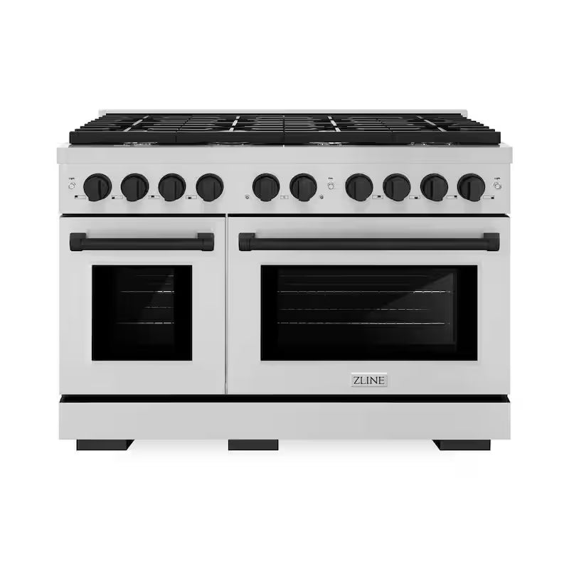48 in. 8-Burner Freestanding Gas Range and Double Convection Oven in Stainless Steel and Black Matte P6497