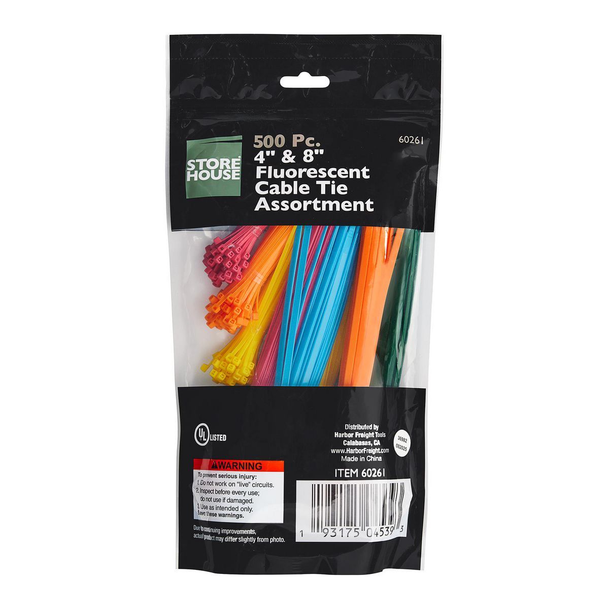 Fluorescent Cable Tie Assortment, 500 Pack S510429