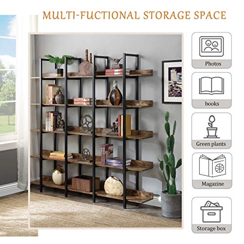 Black 5-Shelf Open Bookcase with Metal Frame N41421