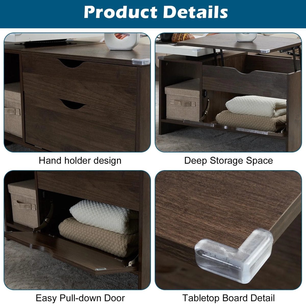 59" Large Wood Coffee Table with Storage M6473
