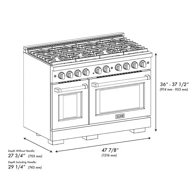 48 in. 8-Burner Freestanding Gas Range and Double Convection Oven in Stainless Steel and Black Matte P6497