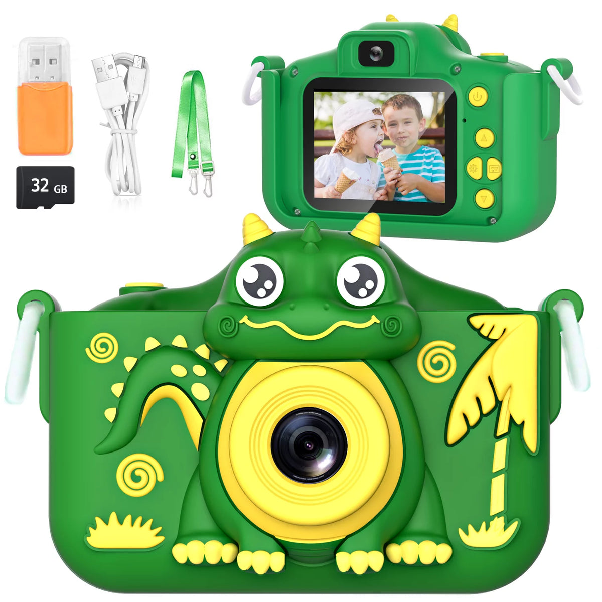 Dinosaur Digital Camera Toy for Children Dual 2.0inch 32GB Card Green N355714