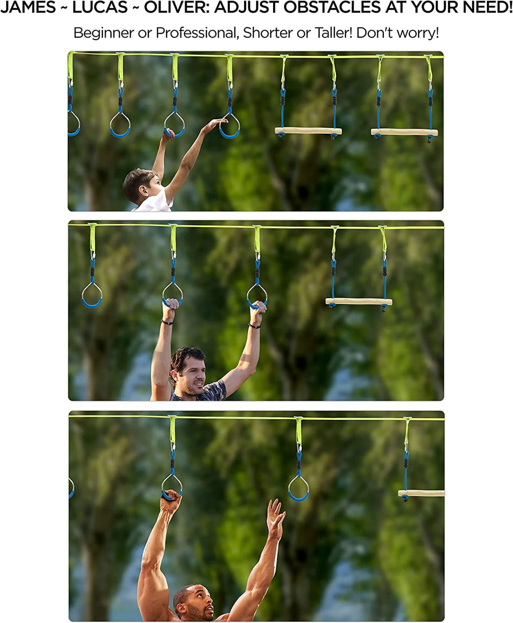 Ninja Warrior Obstacle Course for Kids Slackline Kit with 8 Adjustable I757