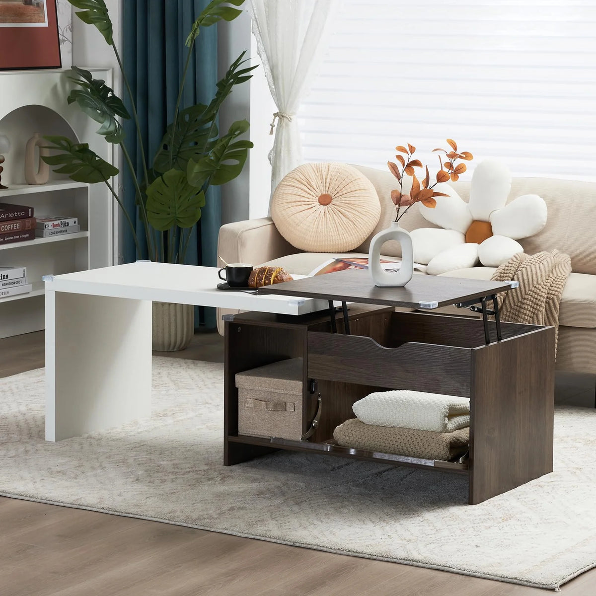 59" Large Wood Coffee Table with Storage M6473