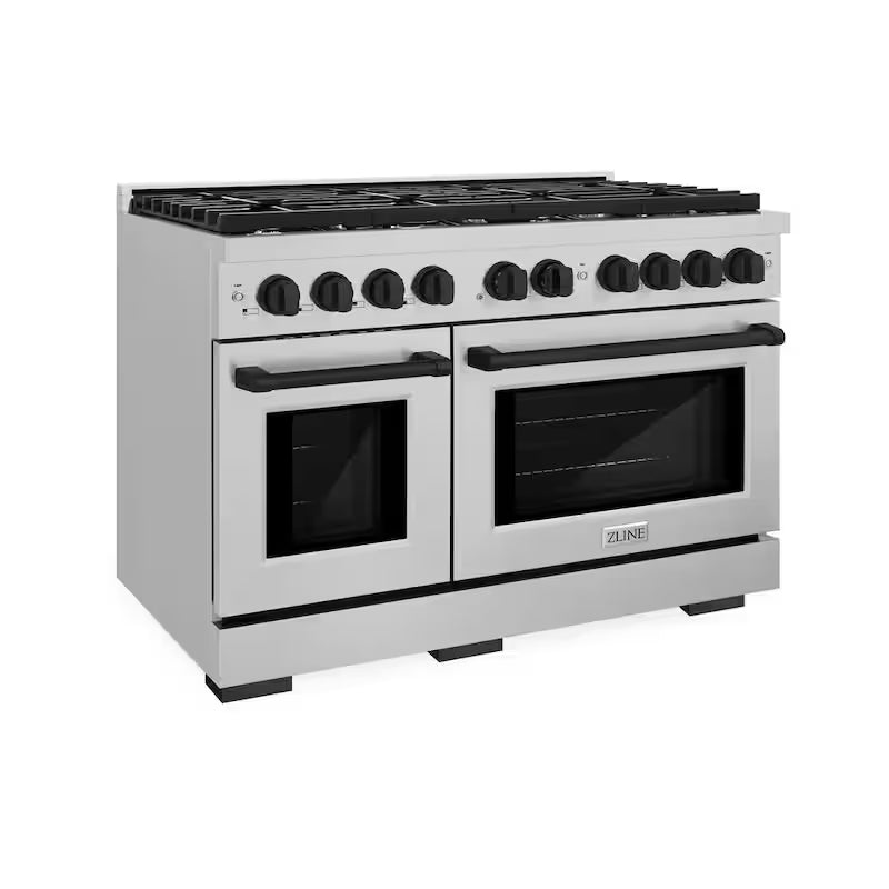 48 in. 8-Burner Freestanding Gas Range and Double Convection Oven in Stainless Steel and Black Matte P6497