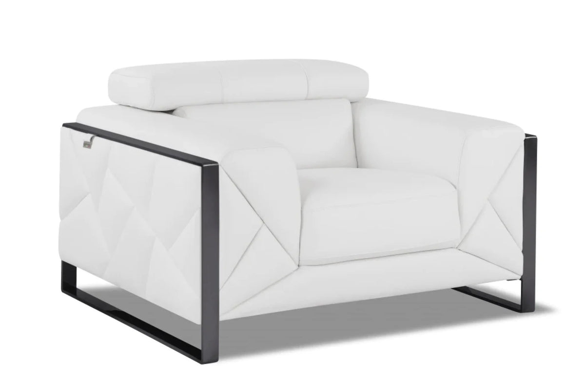 Winter White Leather & Chrome Accent Chair J62478