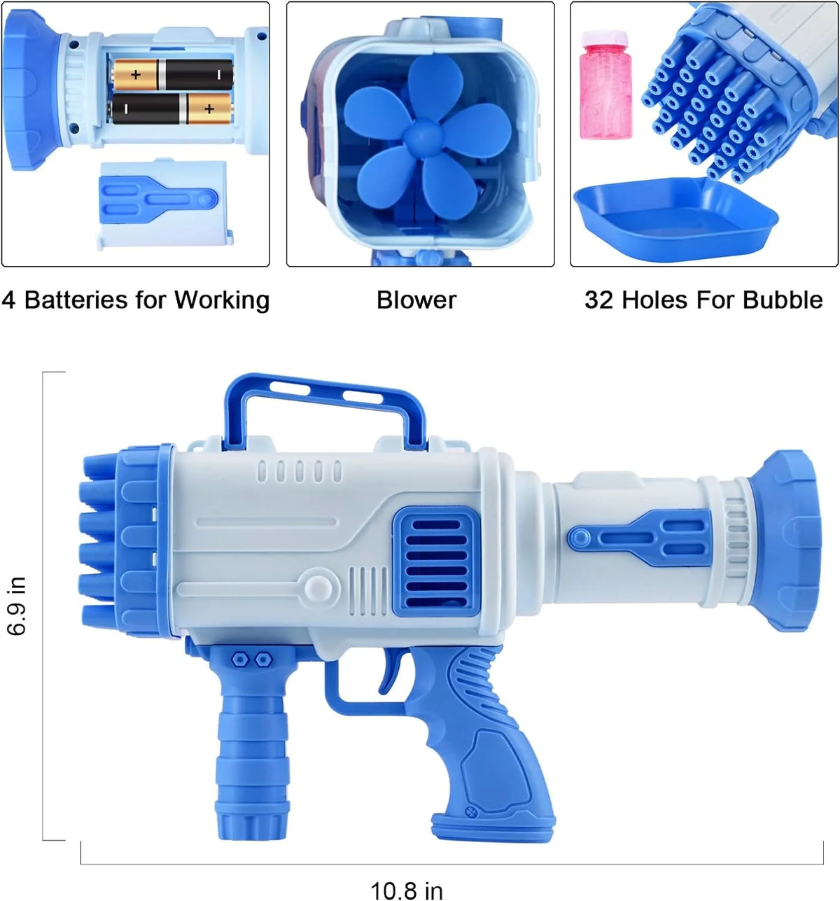 Bubble Gun Bubble Maker Blaster Machine with 32 Holes & LED Light - Blue L502853